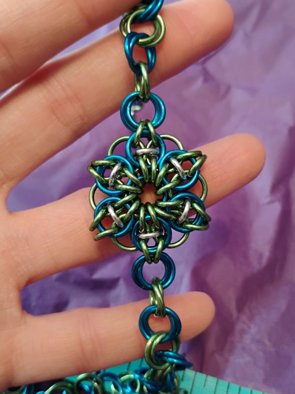 Blue, Green, & Silver Celtic Visions bracelet - Picture 5 of 10